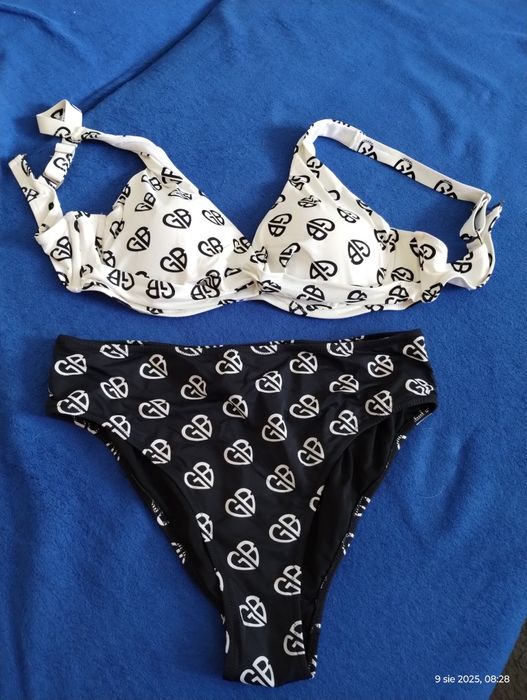 Strój kąpielowy dwuczęściowy czarno-biały 48