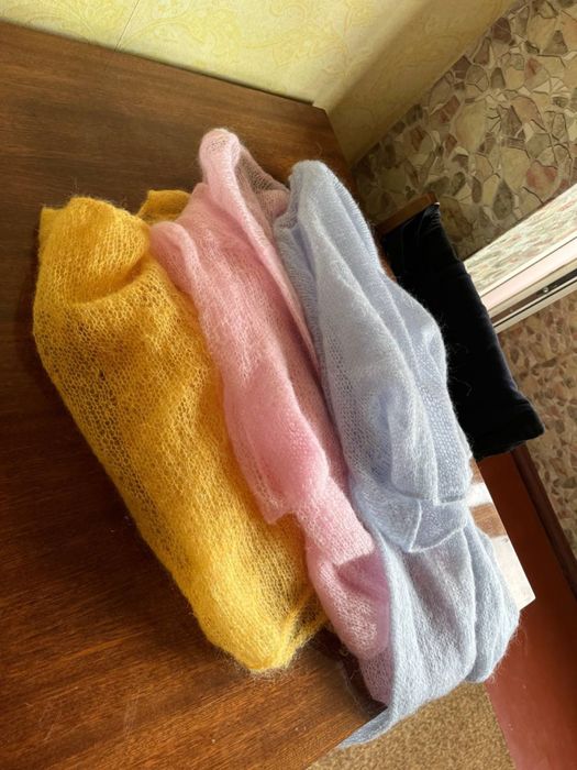 Свитер паутинка из кид мохера желтый размер s\m