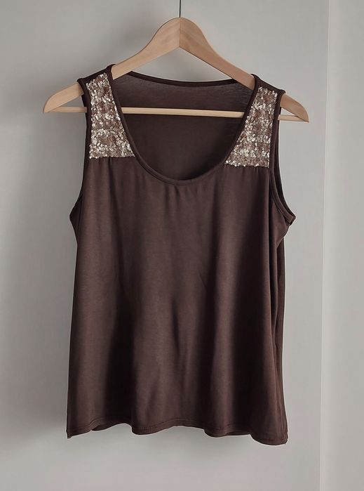 Set dwóch bluzek Unisono S taupe brąz serca