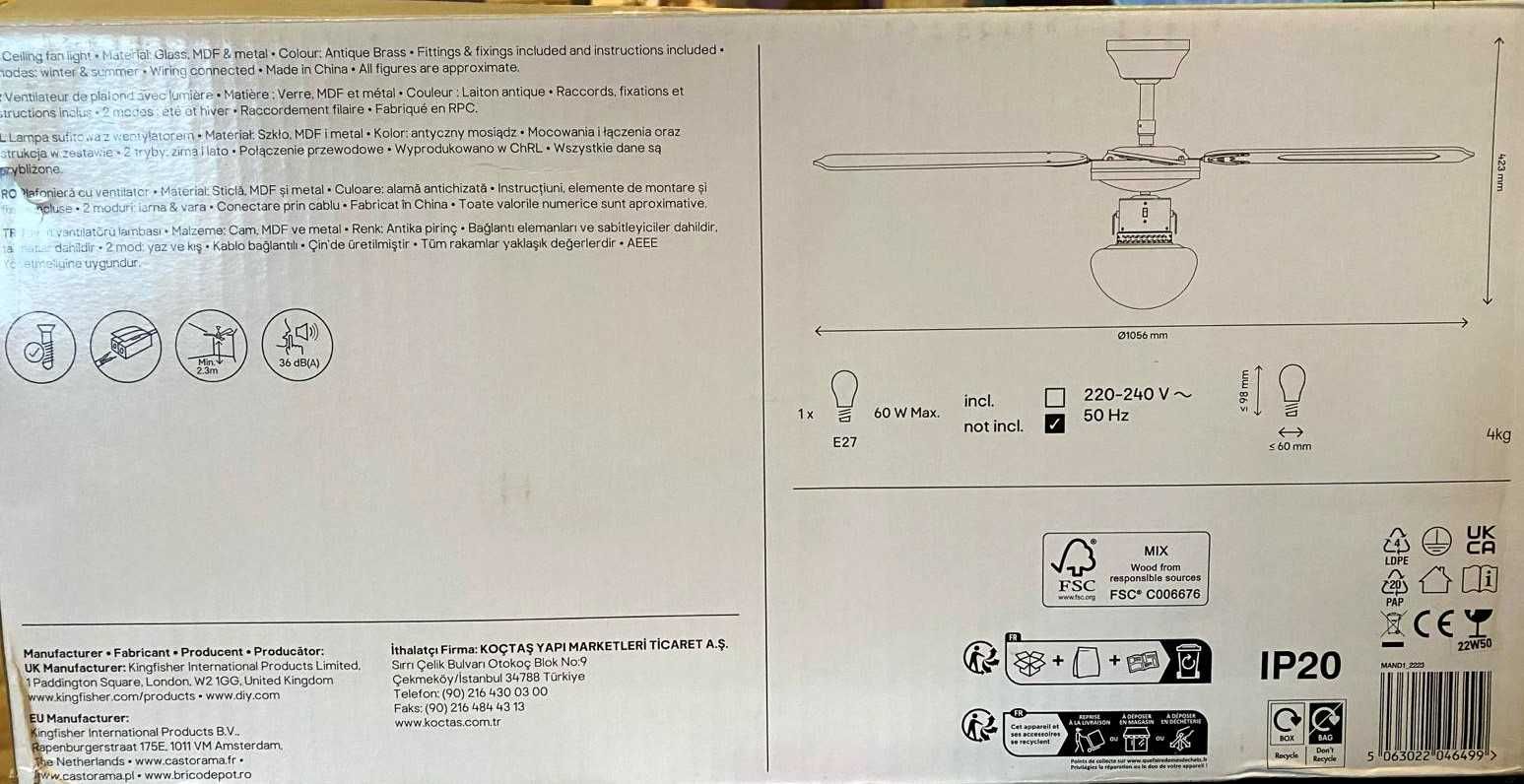 Lampa sufitowa z wentylatorem Lari E27 GoodHome