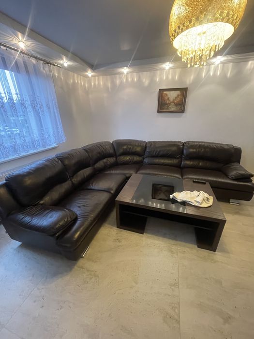 Narożnik rogówka sofa z skóry brazowa
