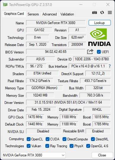 Видеокарта ASUS GeForce RTX 3080 10Gb GDDR6X TUF GAMING