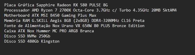 PC Gaming Ryzen 7 | RX 580 8GB | 16GB RAM | SSD