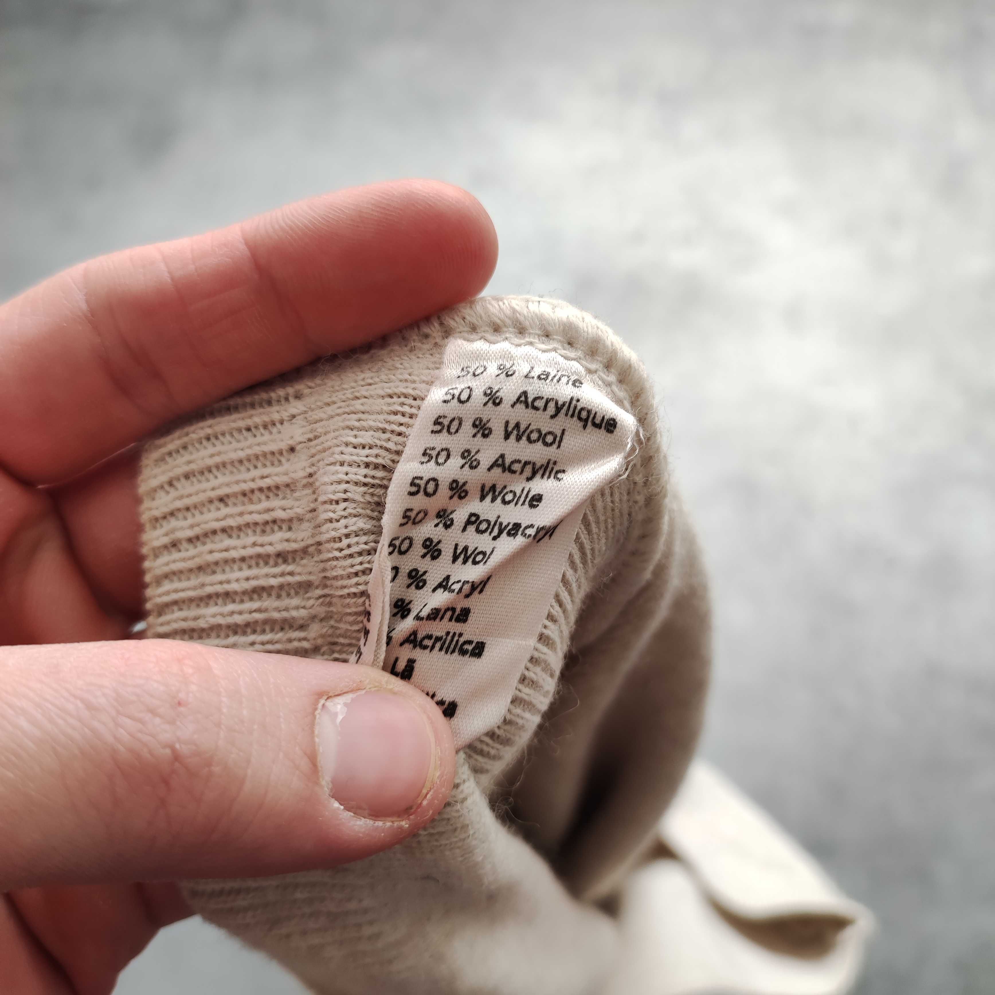 MĘSKI Elegancki Sweter PREMIUM Beżowy Wełna Haft Logo Lacoste Casual