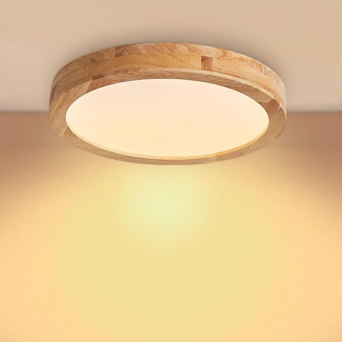 Lampa sufitowa LED Plafon Żyrandol 3000K 28W  DREWNO 40cm-Baerolc