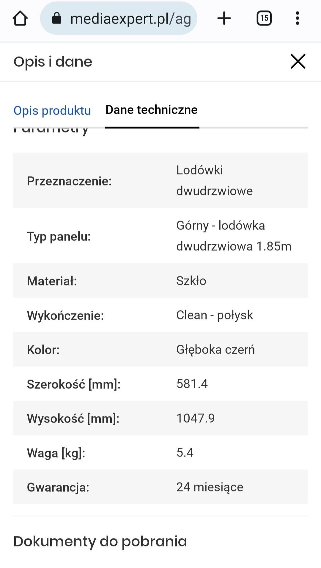 Panel górny Samsung Bespoke głęboka czerń szkło 1.85