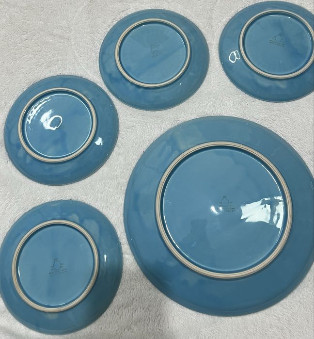 Talerze vintage Pruszków turkusowe zestaw 6 szt. lata 70/80