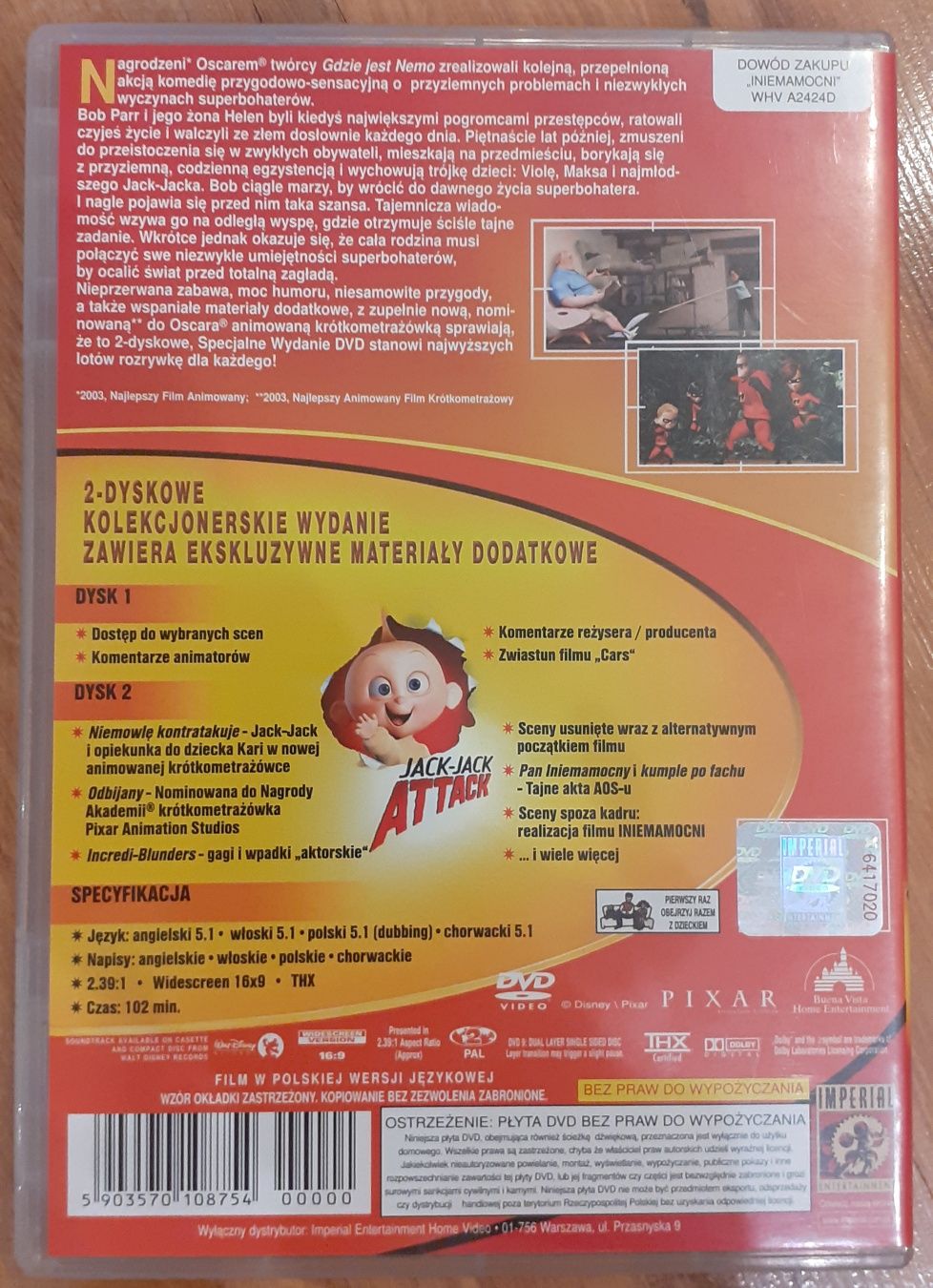 płyta dvd z bajką iniemamocni wydanie specjalne 2 dyskowe