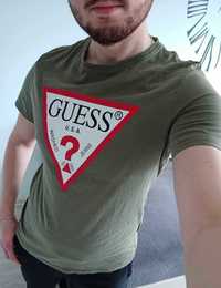 Męski t-shirt/koszulka Guess - kolor khaki, rozmiar S