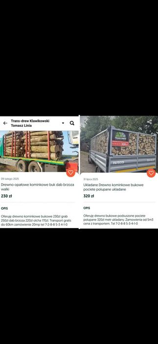 Drewno kominkowe  ukladane 320zl buk