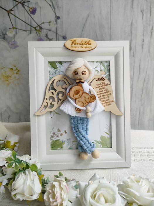 Pamiątka Chrztu Świętego Anioł Stróż chłopczyk