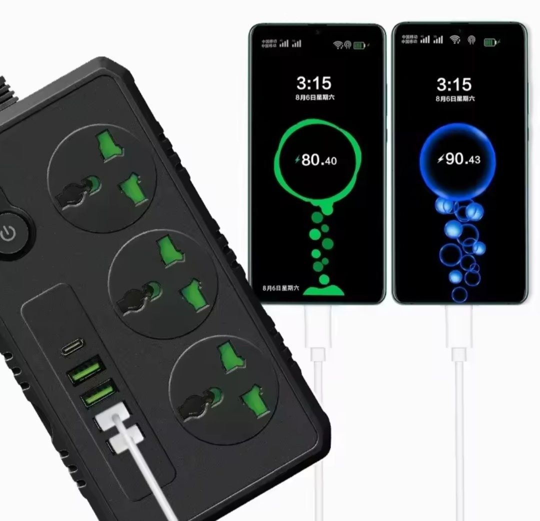 Сетевой фильтр удлинитель с 3 розетками и 4 USB разъемами 2м