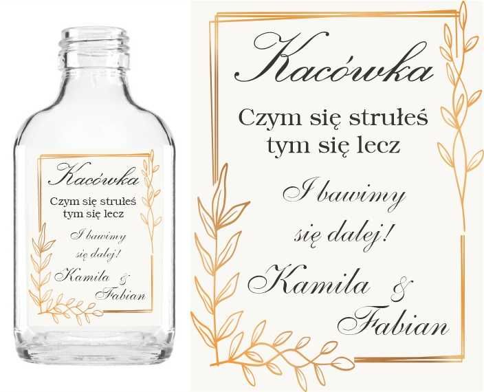 Buteleczka setka z naklejką WESELE ŚLUB na wódkę weselną 50 sztuk