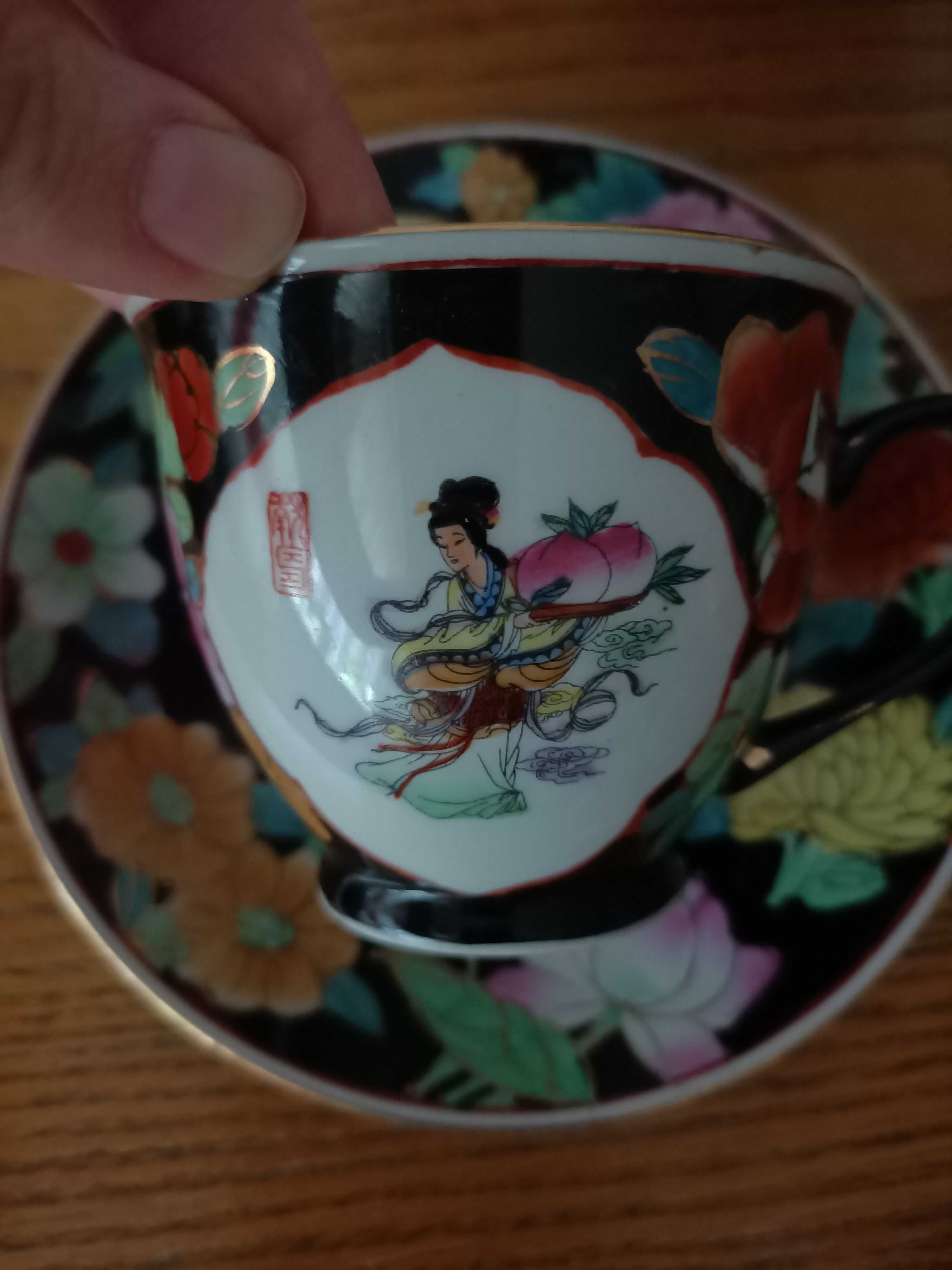 porcelanowy zestaw do herbaty kawy retro vintage chiński lata 80 90