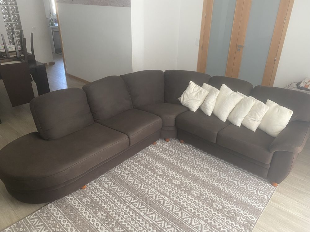Sofà de canto tecido castanho