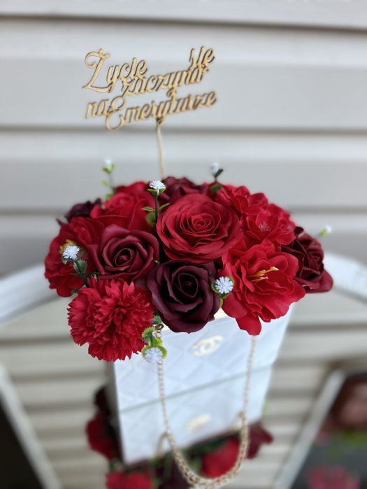 Bukiet kwiaty mydlane flower box torebka chanel prezent