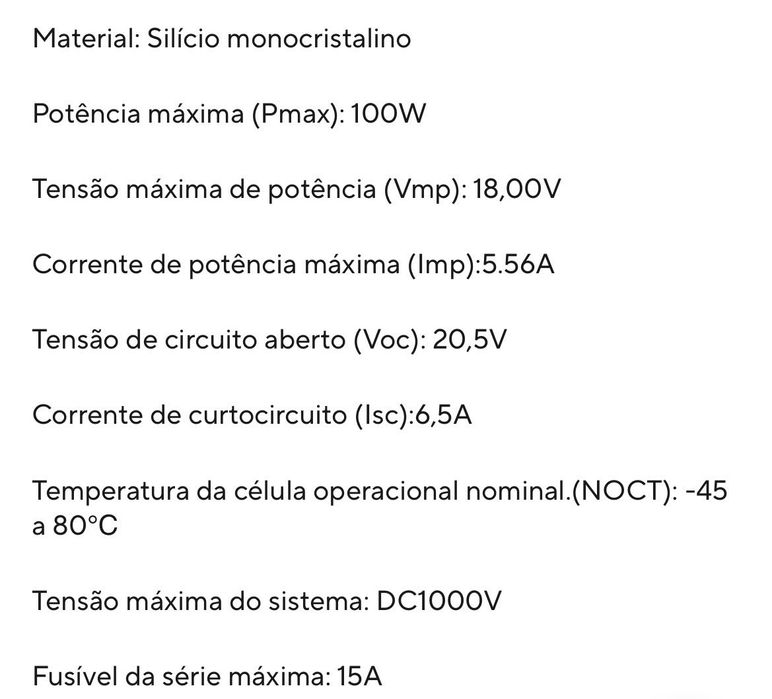 Painel solar 18v 100w