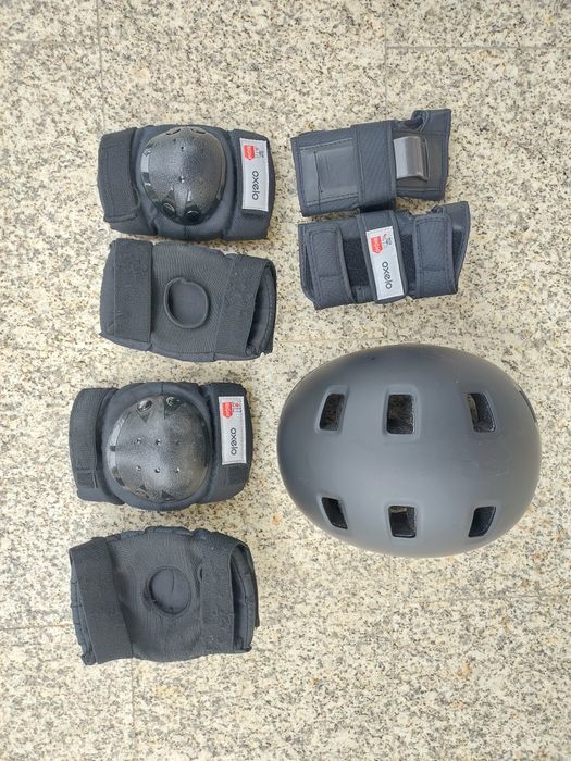 Kit proteção criança Btwin/Oxelo - capacete, joelheiras e cotoveleiras