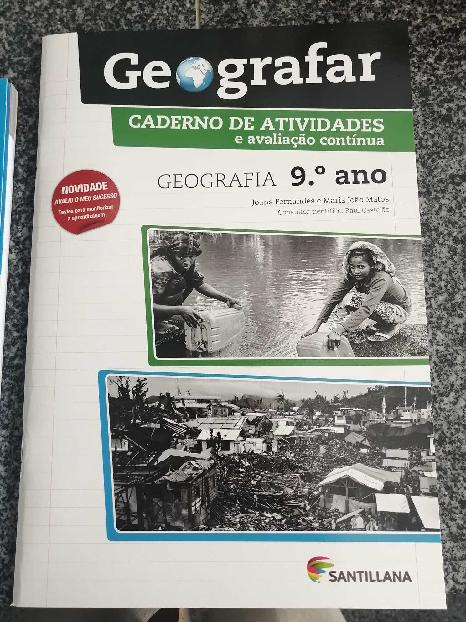 Cadernos de atividade 9ºano, matemática e geografar (santillana)