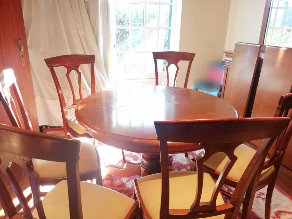 Sala Jantar Completa Cerejeira (mesa, cadeiras, aparador, espelho)
