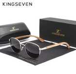 Okulary KINGSEVEN premium Drewno srebrne oprawki