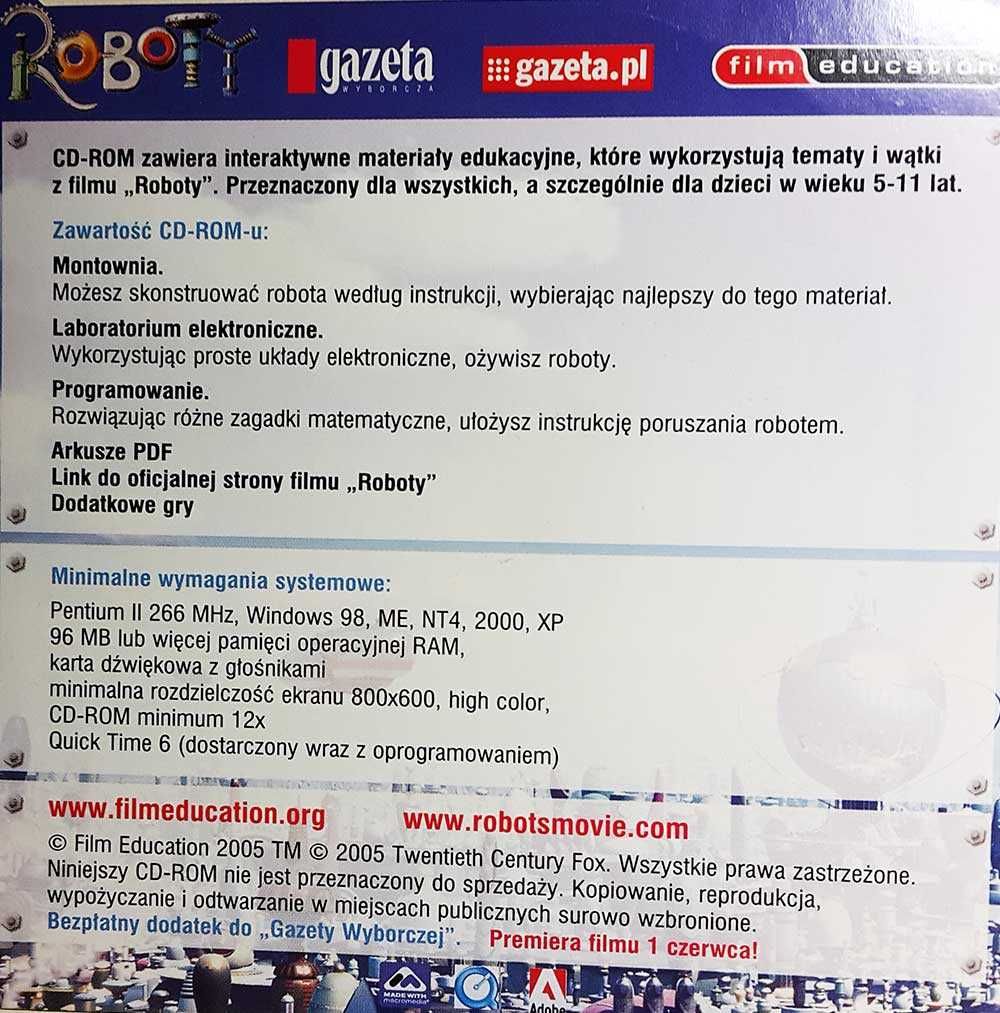 Roboty interaktywny CD-rom edukacyjny dla dzieci w wieku 5-7 lat