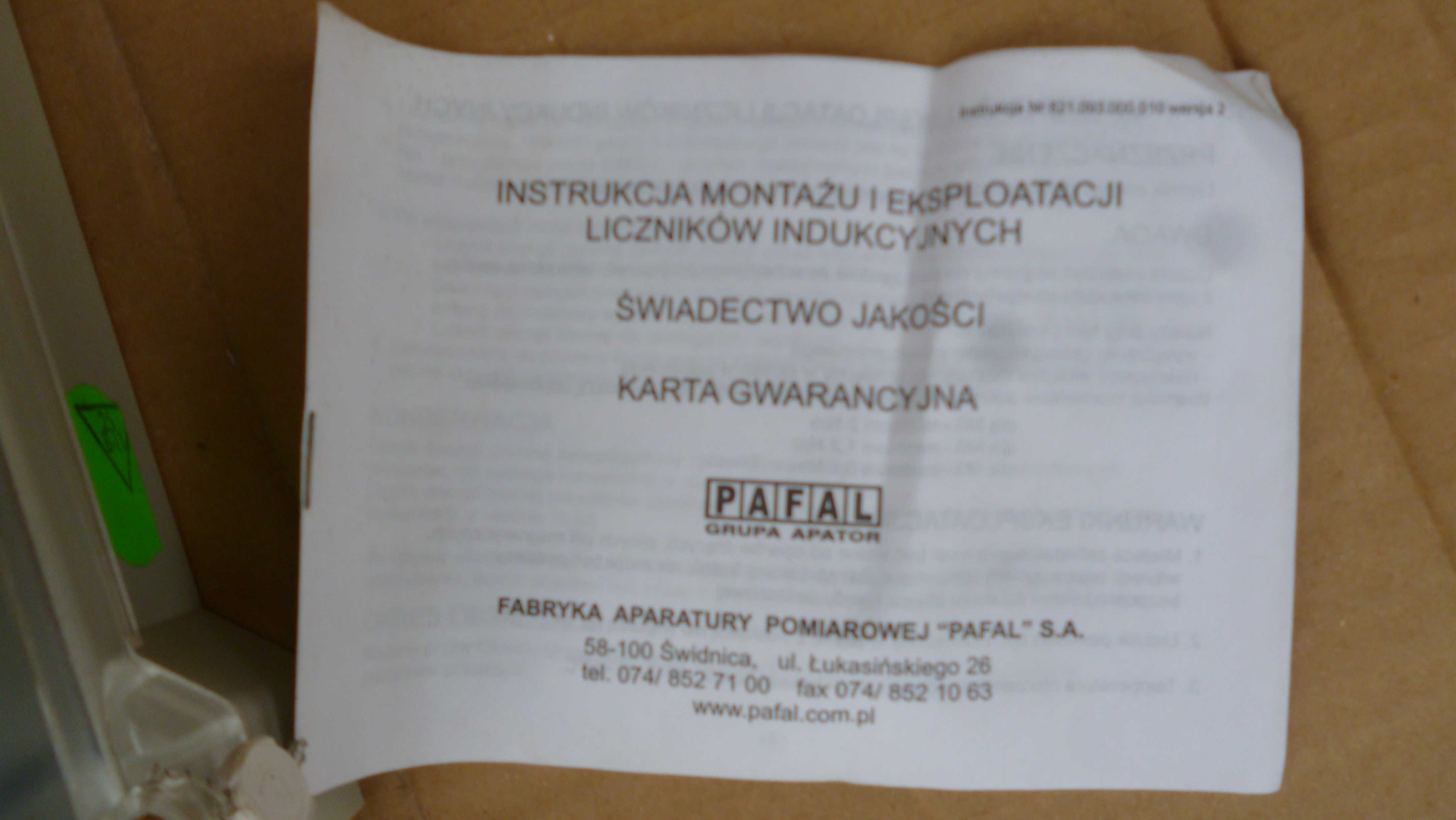 Licznik energii elektrycznej "Pafal" 6C8d 10/60A NOWY