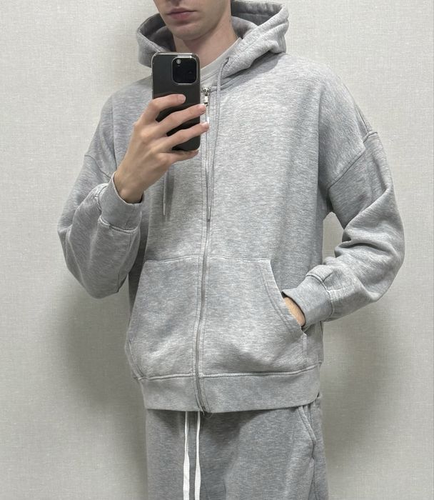 Сірий базовий худі оверсайз меланж зип худи серое кофта zip hoodie