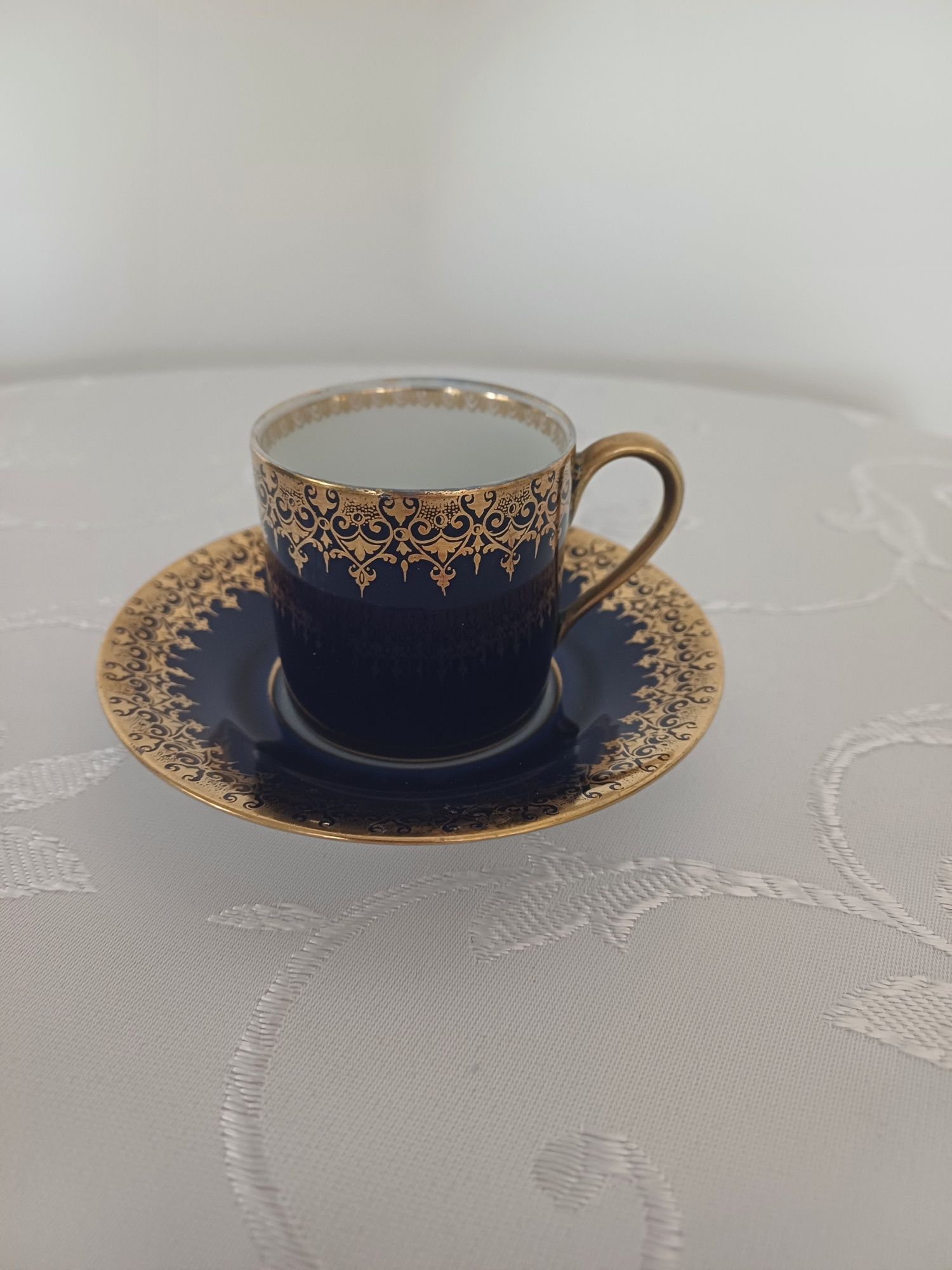 Charles Ahrenfeldt Limoges France espresso filizanka złoto kobalt