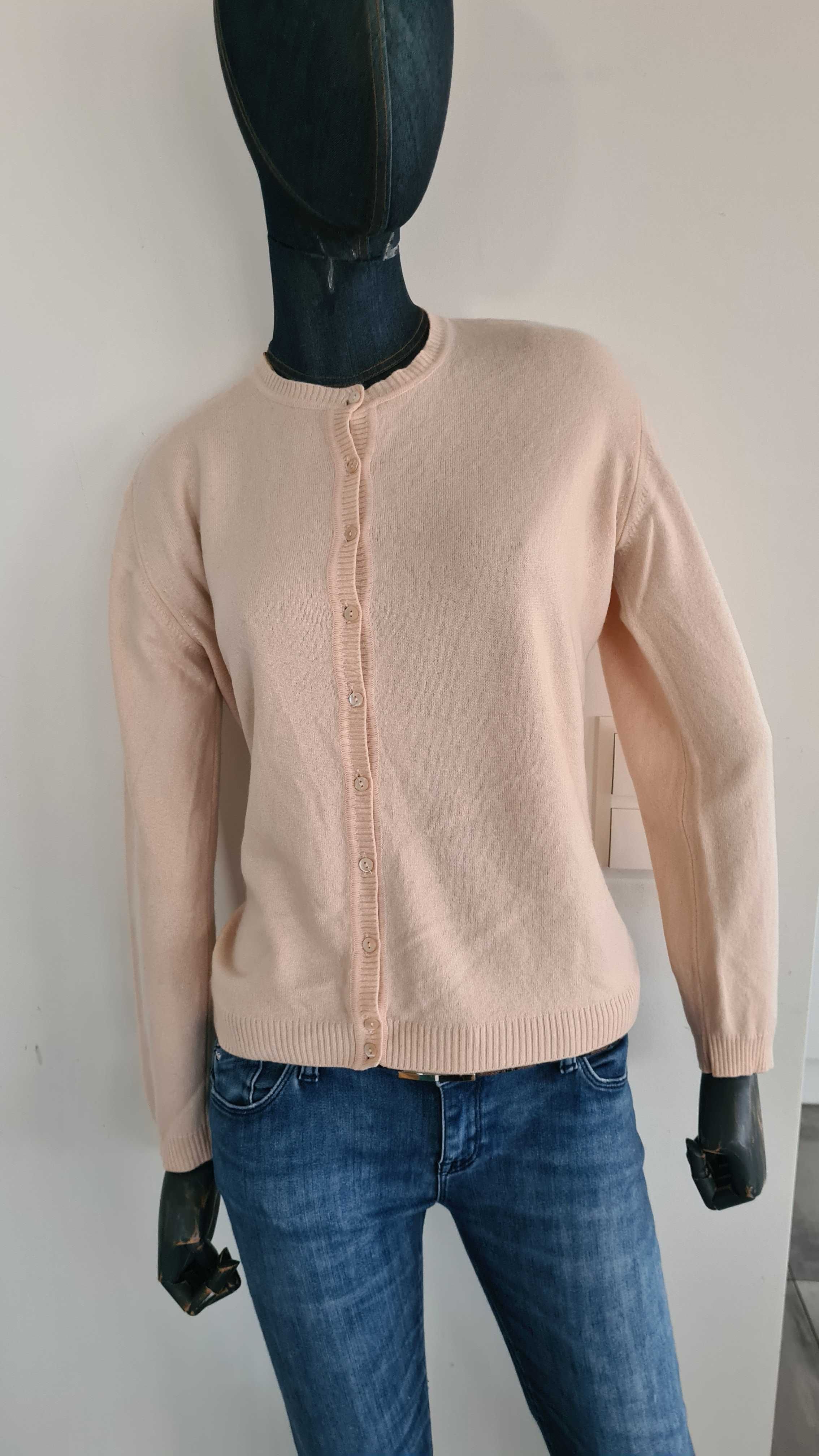 Kardigan Sweter Kaszmir i Wiskoza. Pudrowy różowy / morelowy. L / M