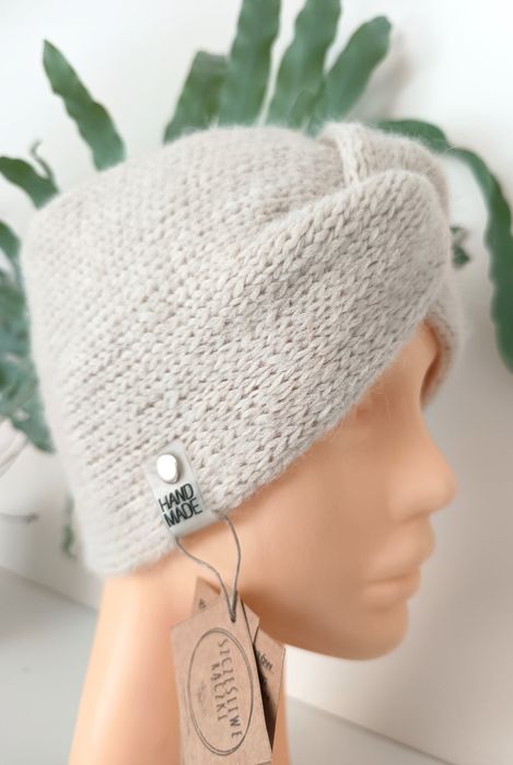 Opaska przeplatana, opaska turban - welna merino, alpaka