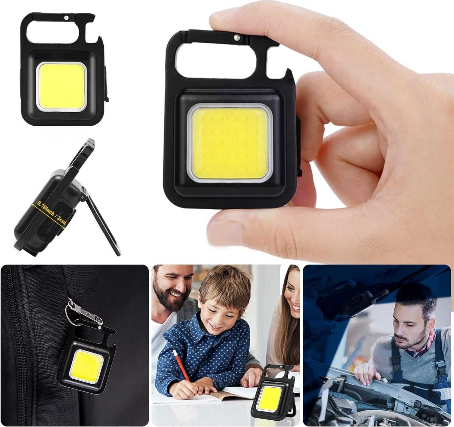 2x Mini latarka taktyczna brelok do kluczy magnes otwieracz LED COB