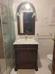 Móvel Wc lavatório torneira espelho candeeiros vintage