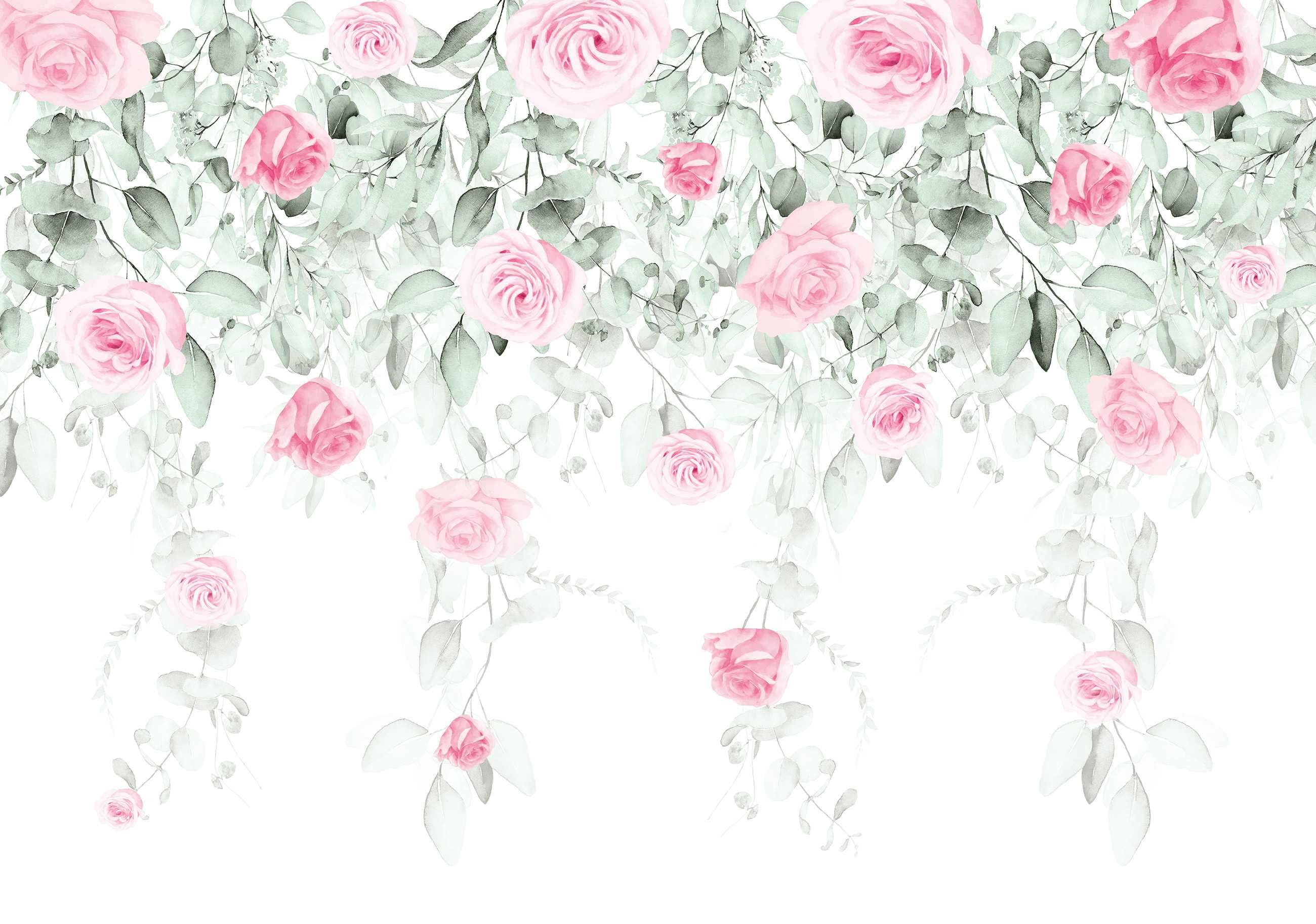 Fototapeta Różowe Kwiaty Liście Na Ścianę 3D Twój Rozmiar + KLEJ