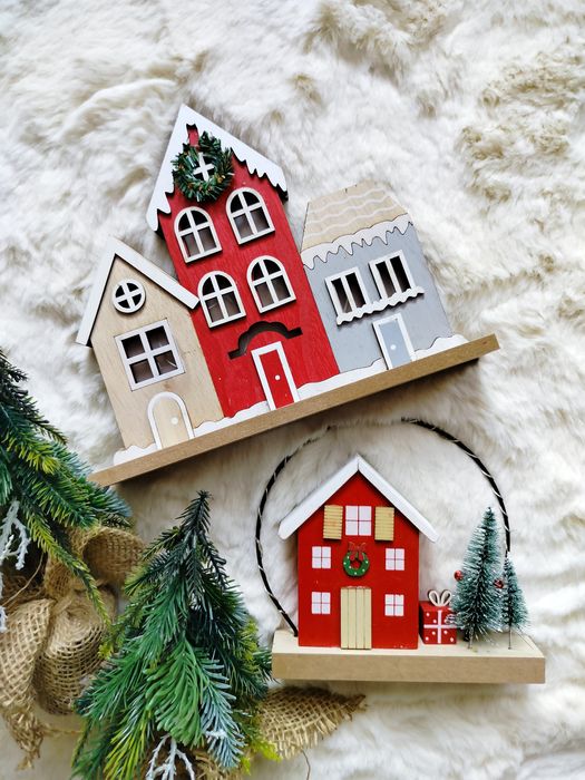 Nowe świecące drewniane ozdoby świąteczne domki choinki Home & You