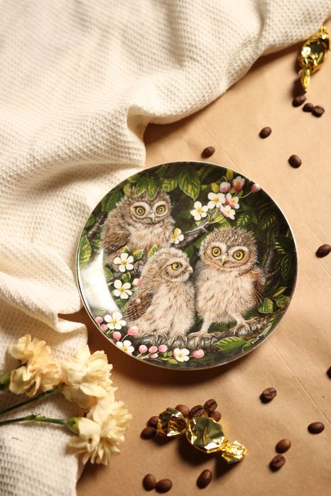 Talerz ozodbny Wedgwood sowy porcelana