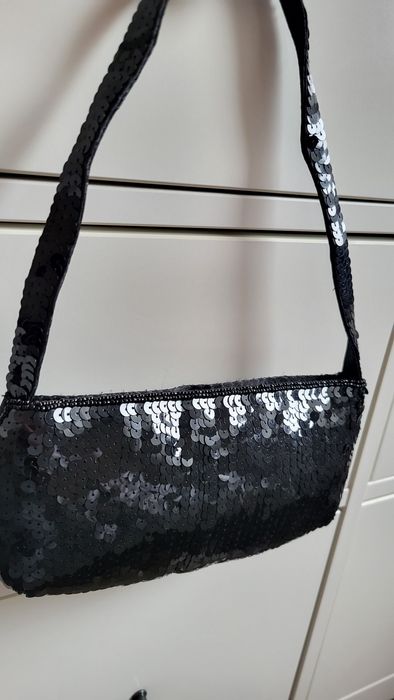 Czarna wizytowa torebka, cekiny, sylwester, studniówka, vintage