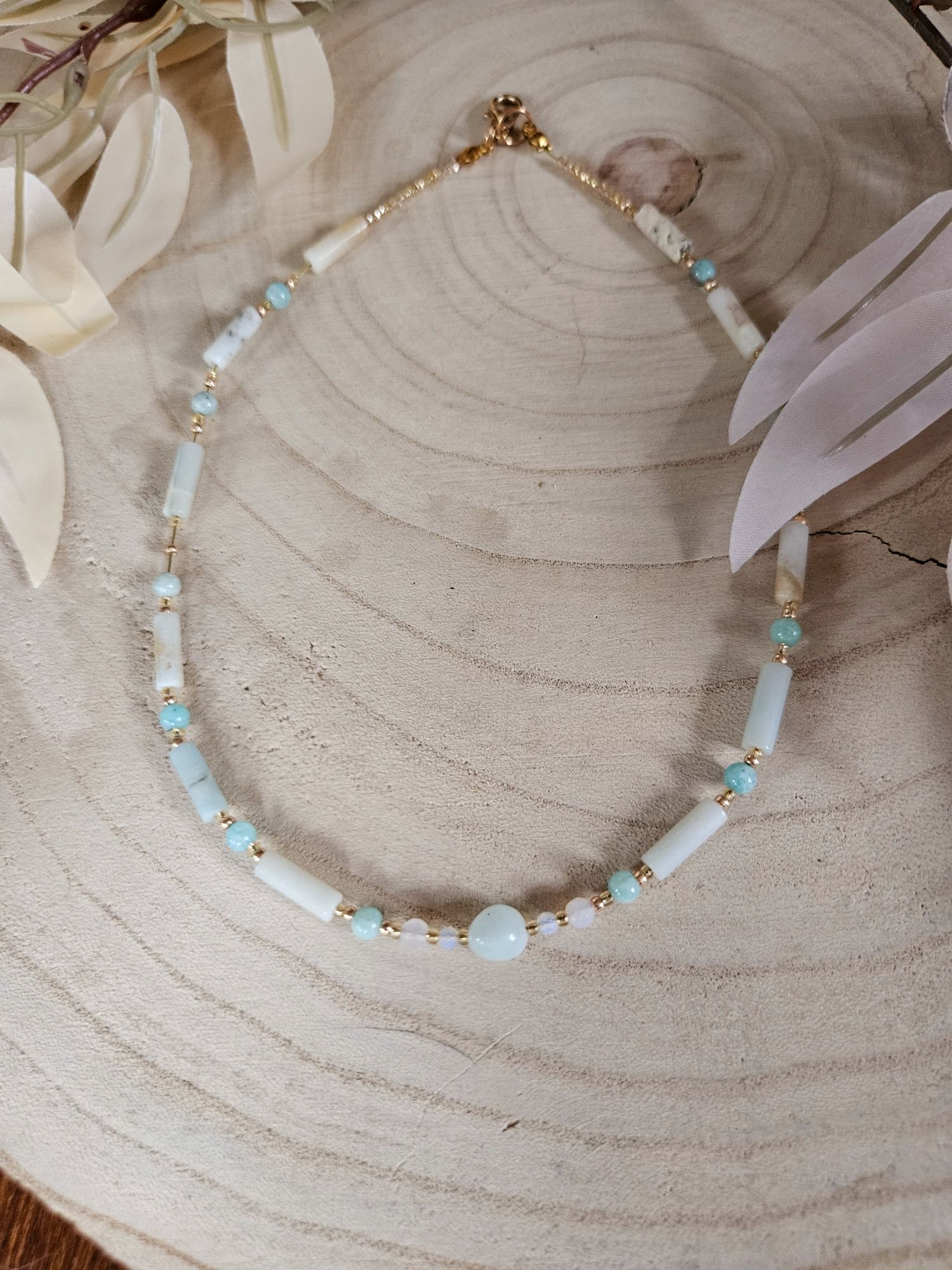 Naszyjnik Choker kamienie naturalne Larimar Amazonit Hematyt