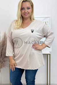 Bluzka damska t-shirt z rękawem 3/4 Plus Size beżowa 54/56