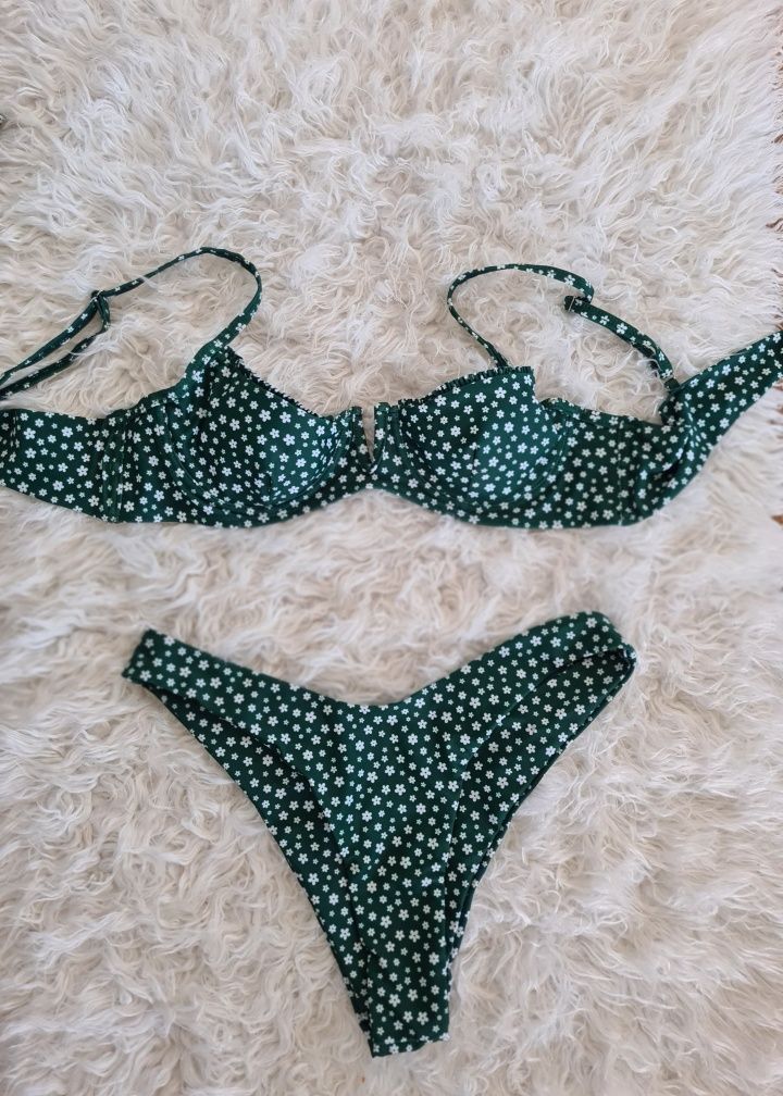 Vintage S 36 M 38 wycięte bikini lata 90te bardotka