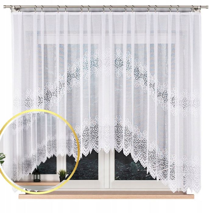 Firana żakardowa gotowa 160x300 cm biała Walencja z łukiem