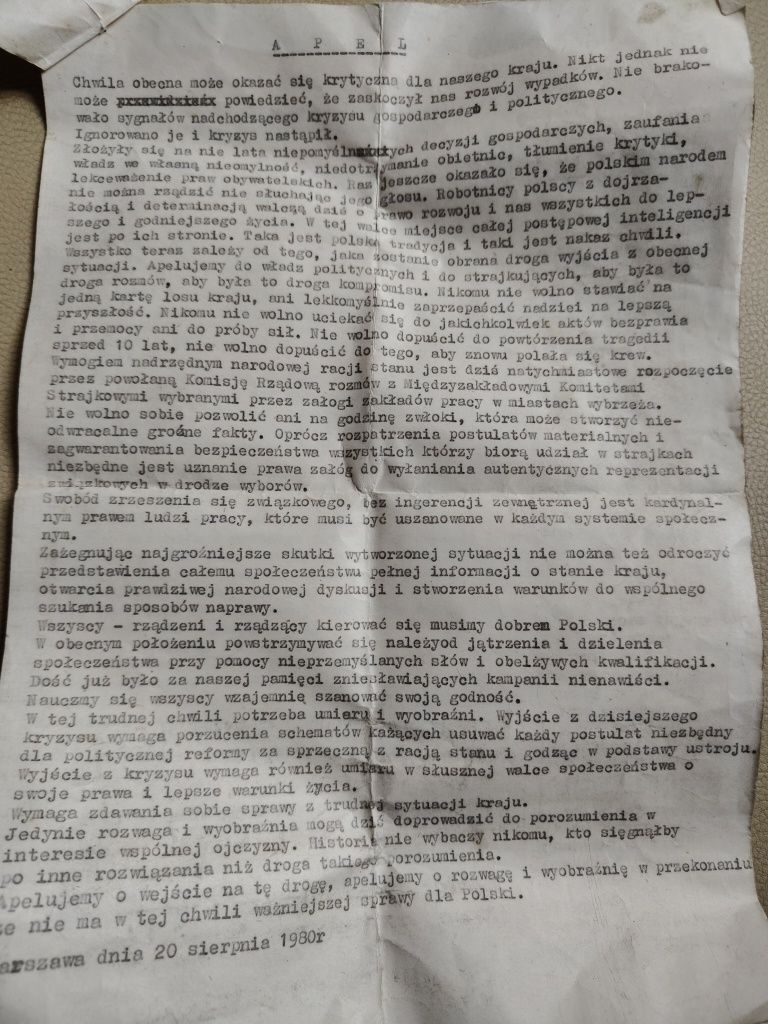 Dokumenty  z okresu strajku 1980 roku