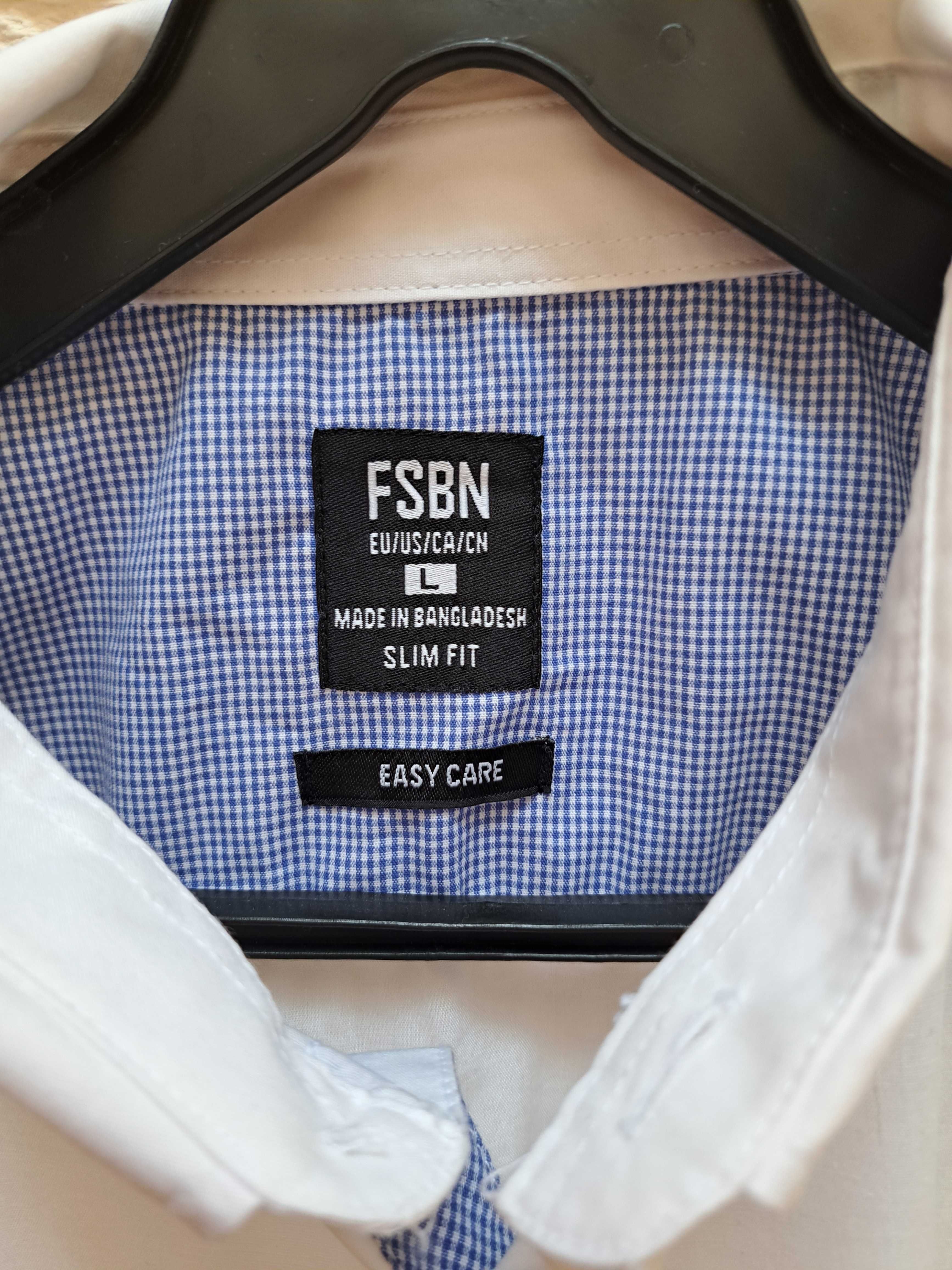 Koszula biała z niebieskimi wstawkami krótki rękaw, roz.  L Slim fit