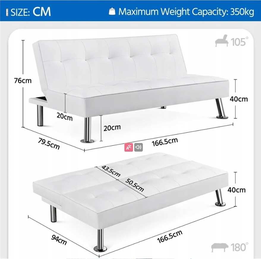 Sofa rozkładana z funkcją spania Łóżko gościnne Yaheetech