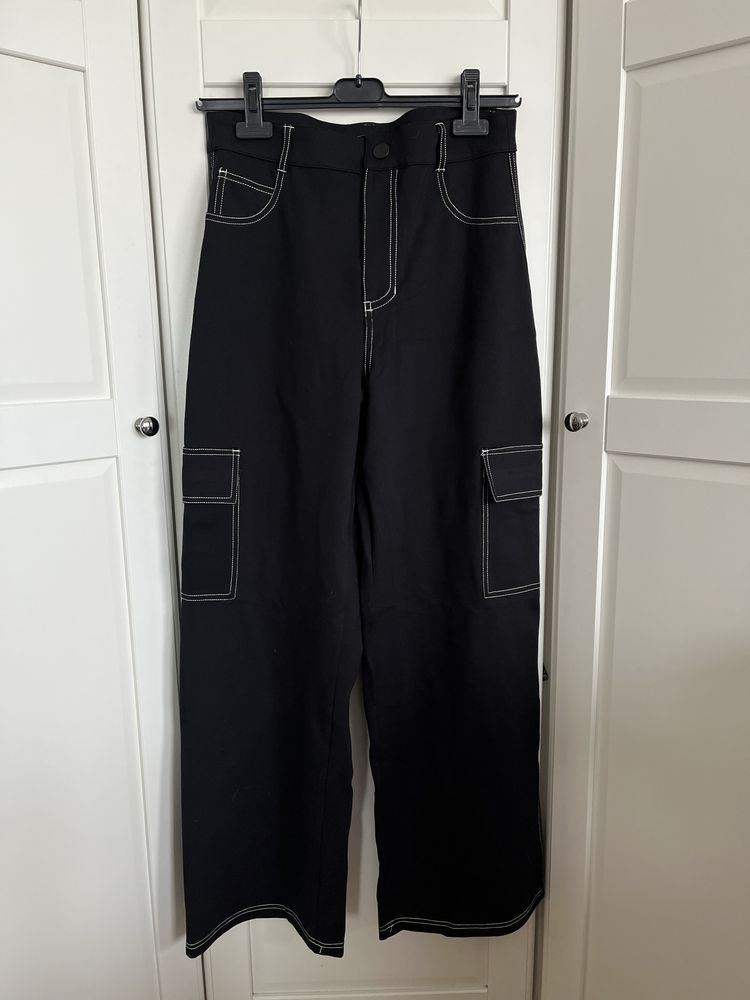 Nowe spodnie luźne szerokie nogawki streetwear y2k mesh wysoki stan