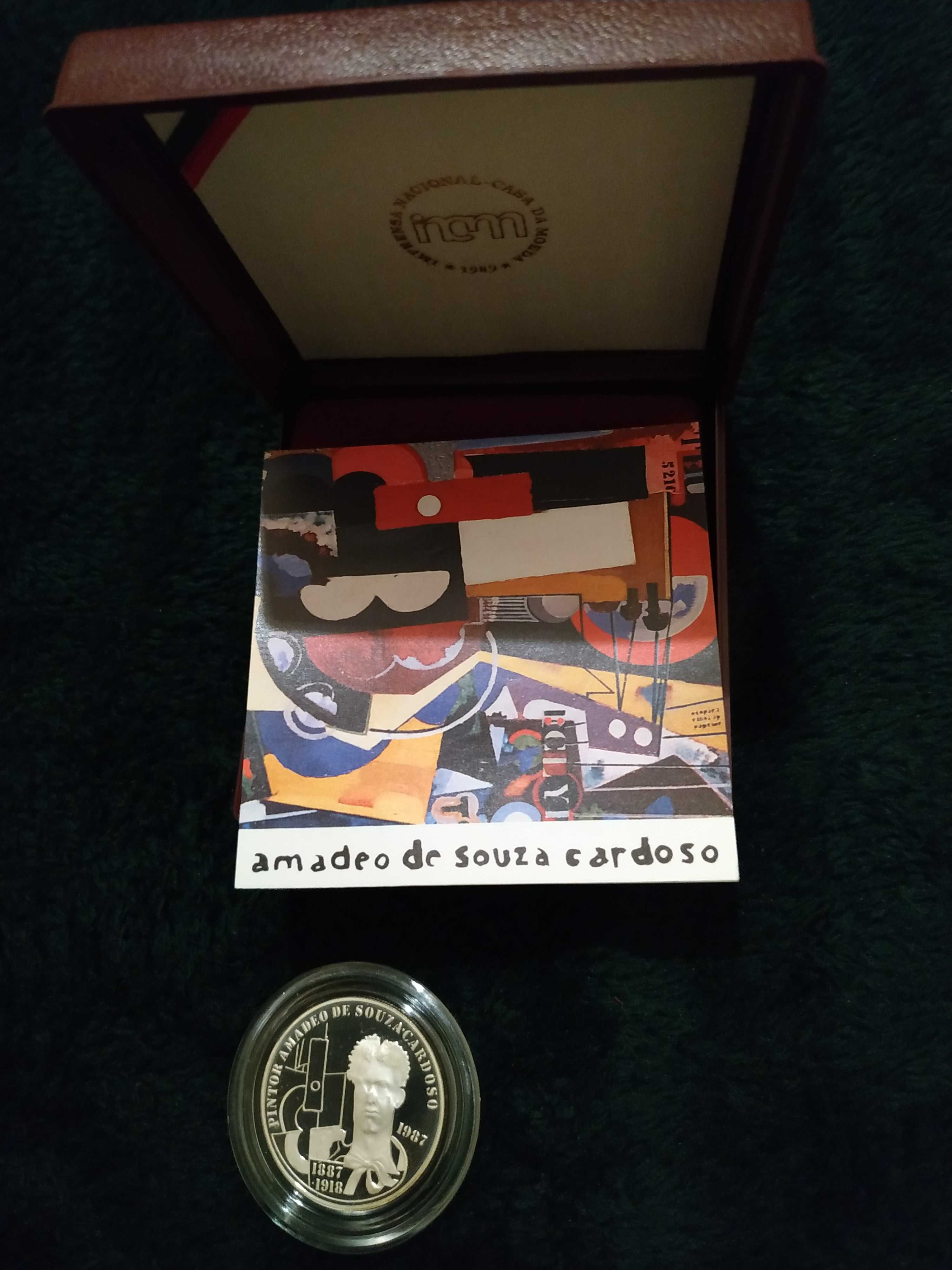Moeda em prata proof de 100 escudos de 1987 Amadeo S. Cardoso (cx.+ctf