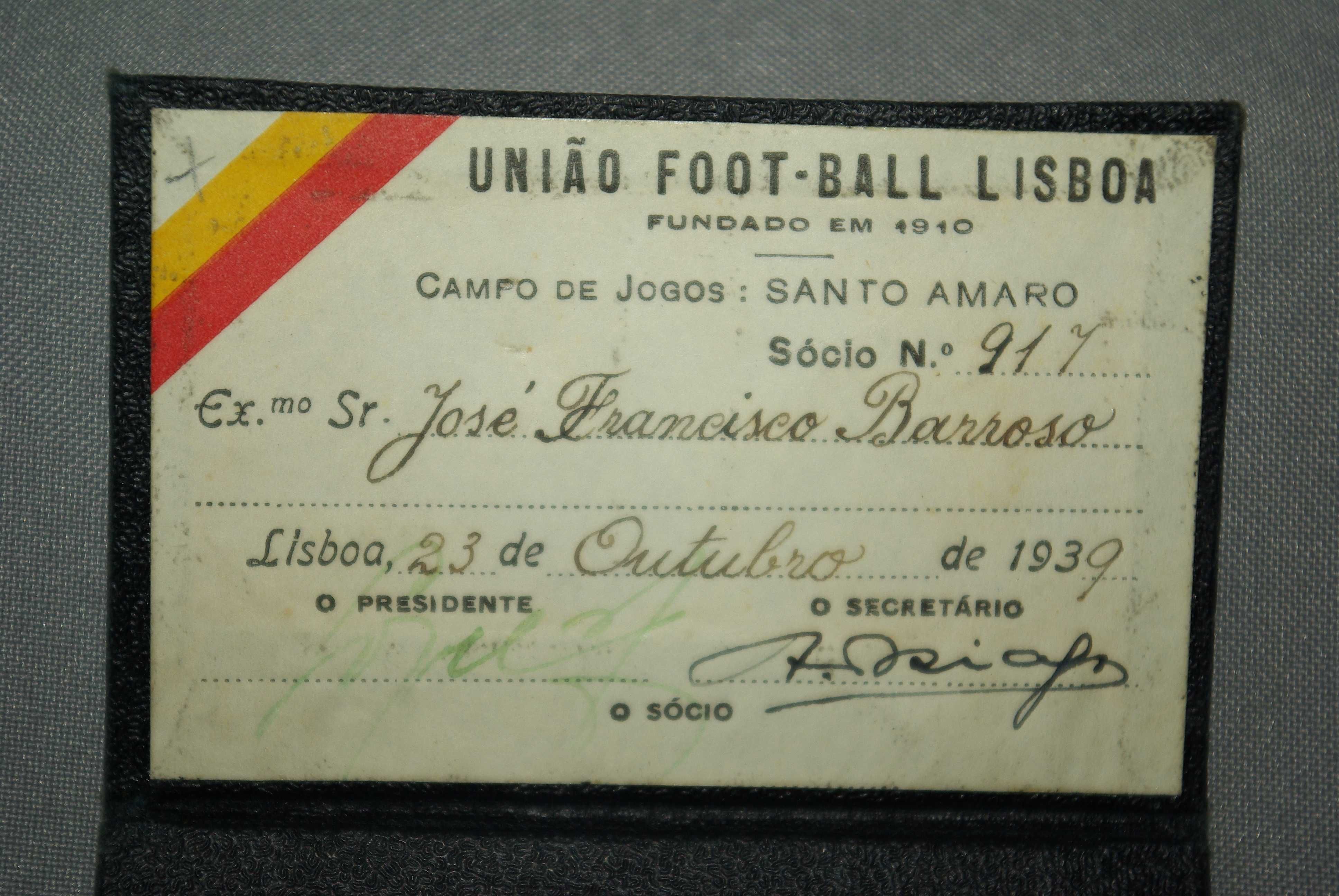 Cartao de sócio do União Foot-Ball Lisboa, 1939