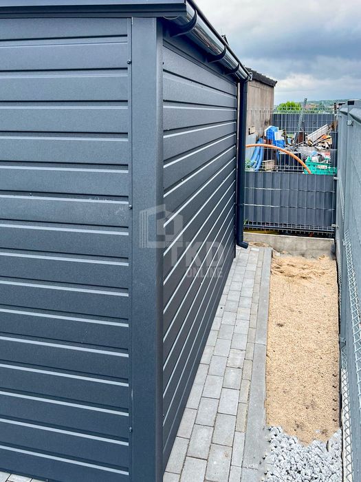 Garaż Blaszany 4X6M Brama Uchylna Drzwi Antracyt Rynn Dach Tkd257