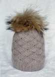 CZAPKA BEANIE zimowa beżowa • wełna angora pompon z jenota