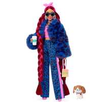 Barbie Extra Lalka Niebieski garnitur panterka/Bordowe włosy